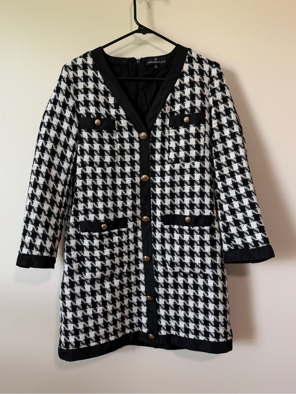 Tuckernuck Pomander Place houndstooth tweed black and white Coco dress size M